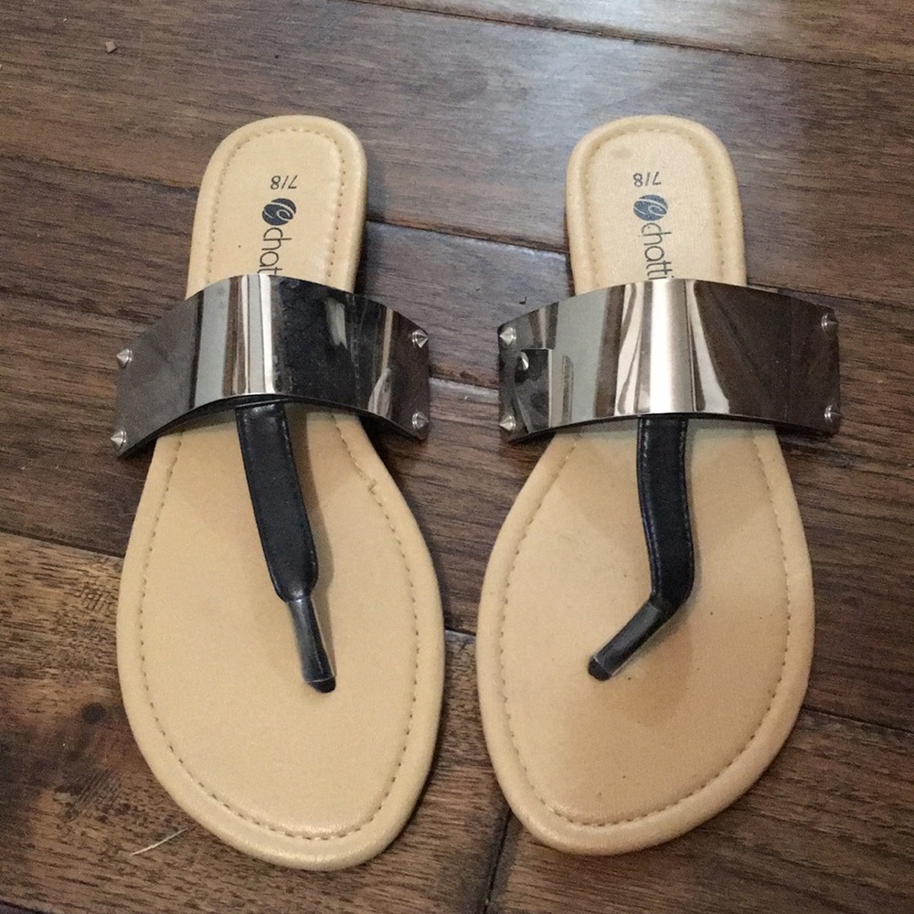 2/$30. Tan and silver thong sandals.